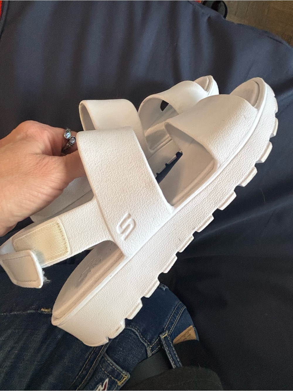 Skechers Cream/White Platform Double-Strap Sandals